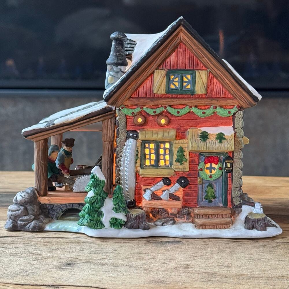 Victorian Village Collectibles 2001 Old Towne Sawmill Lit Porcelain Christmas